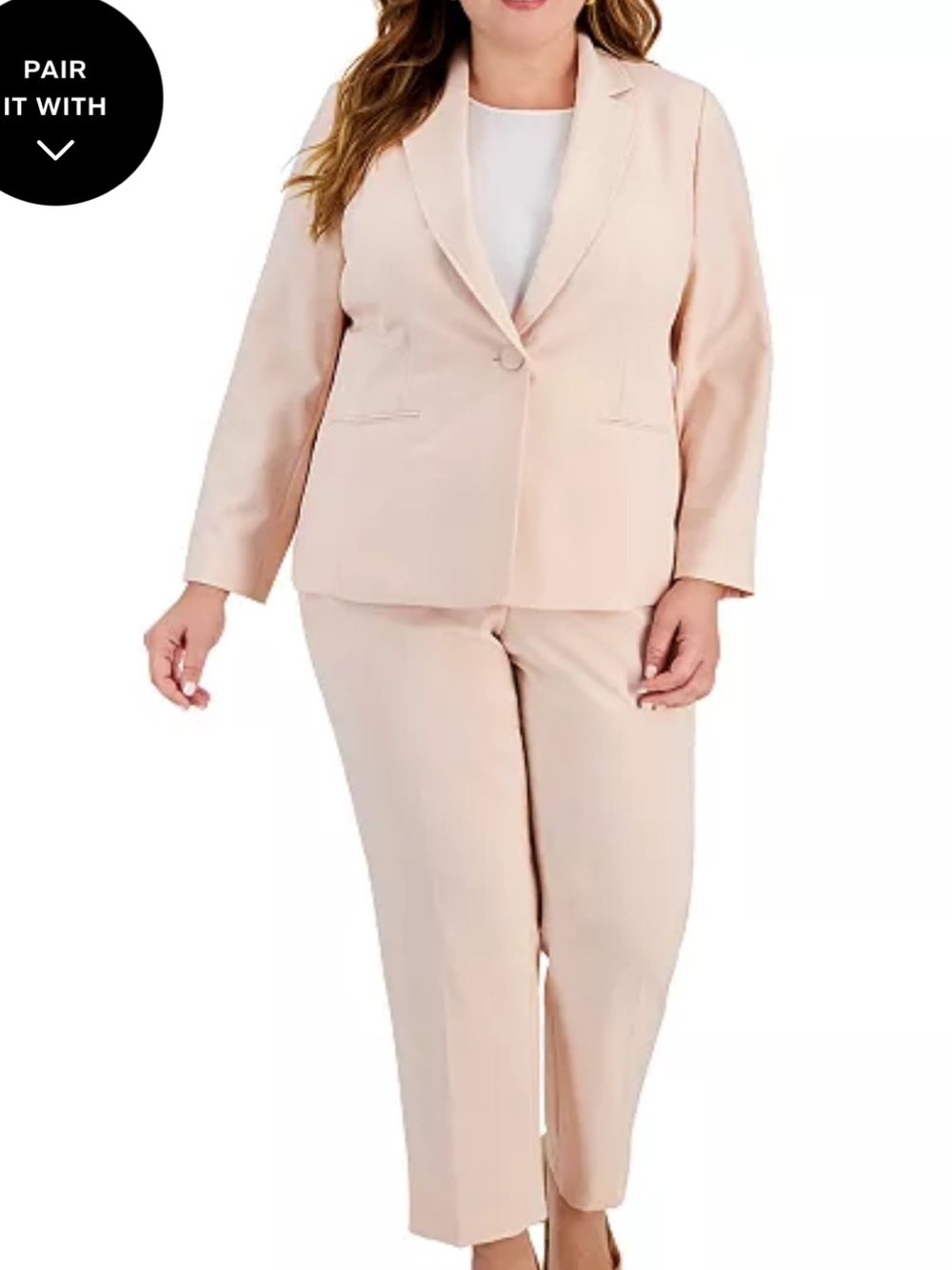 Le Suit Woman 24W Pink Light Blossom Notched-Lapel Blazer 2 Piece Pantsuit NWT